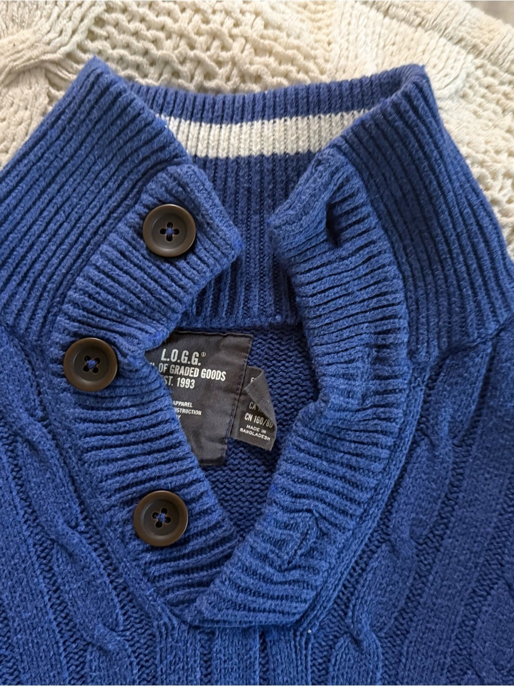 H&M L.O.G.G. Boys  Blue Cable Zip-Up Mock Neck Sweateru